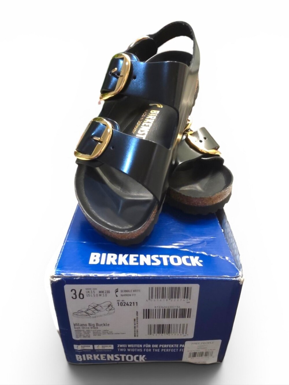 Birkenstock Milano Gold Big Buckle | Black Patent | Sz 36 | NIB